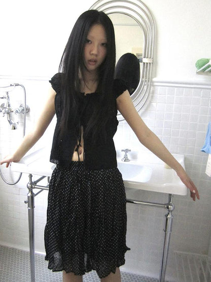 ang project Vintage Korean Summer Layered Hollow Out Tie Crop Top