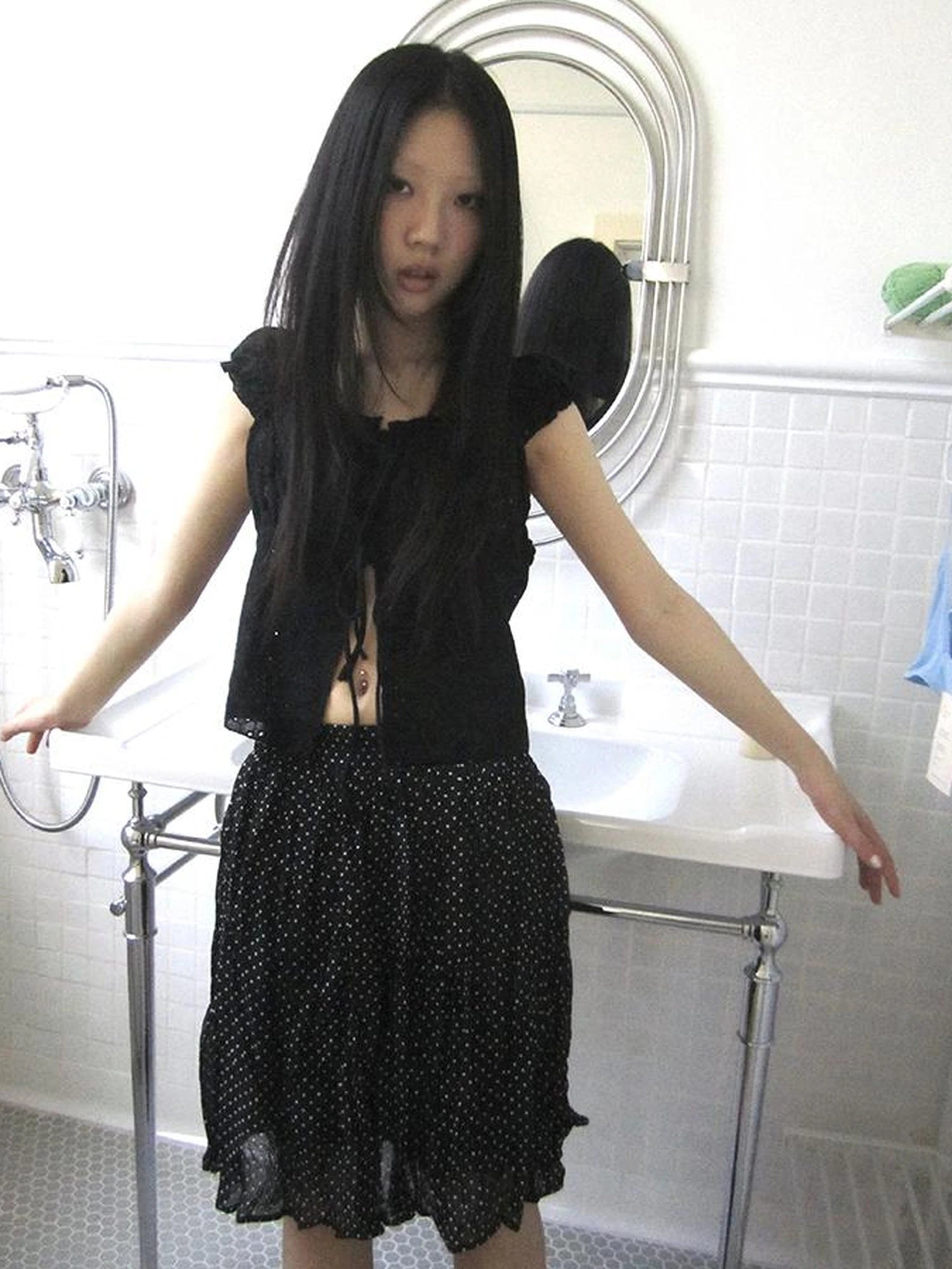 Vintage Korean Summer Layered Hollow Out Tie Crop Top