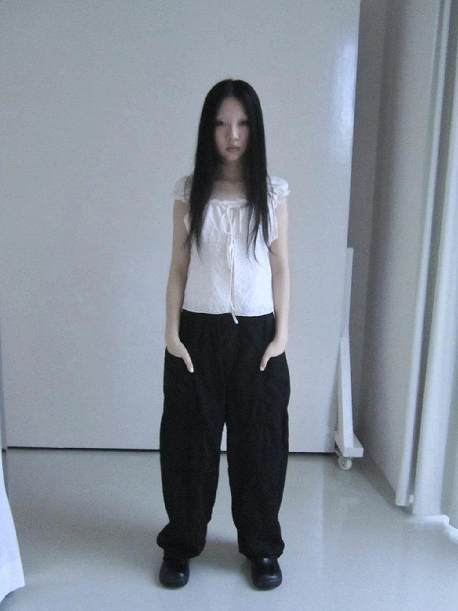 Vintage Korean Summer Layered Hollow Out Tie Crop Top