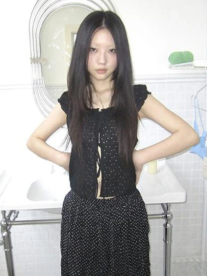 Vintage Korean Summer Layered Hollow Out Tie Crop Top