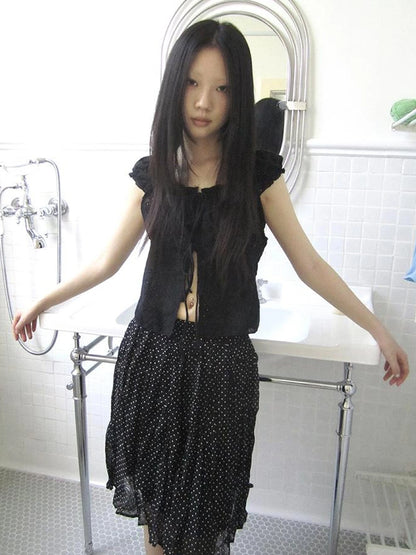 Vintage Korean Summer Layered Hollow Out Tie Crop Top