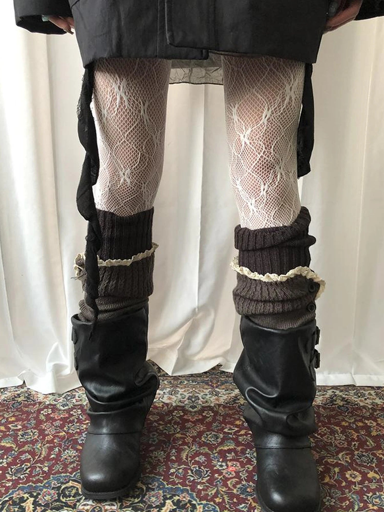 Vintage Lace Button Bubble Socks Leg Warmers Set