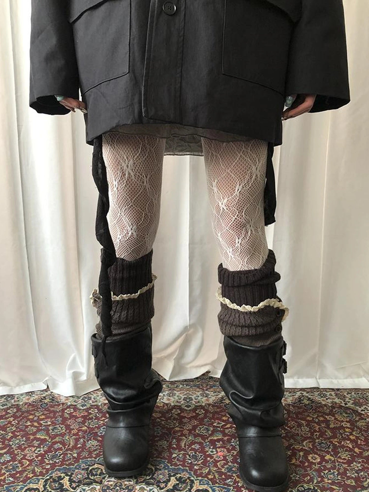 Vintage Lace Button Bubble Socks Leg Warmers Set