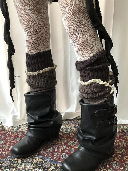 Vintage Lace Button Bubble Socks Leg Warmers Set