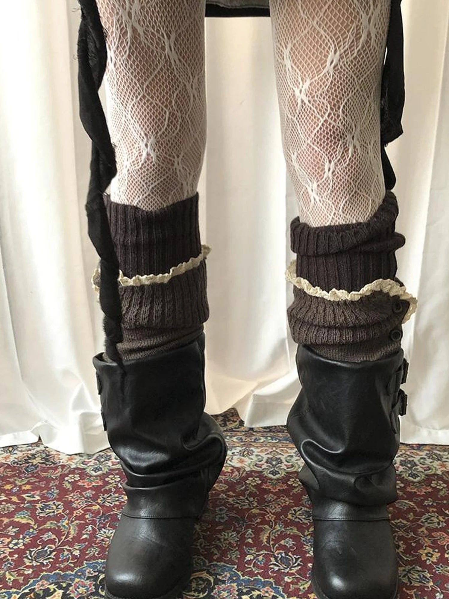 Vintage Lace Button Bubble Socks Leg Warmers Set