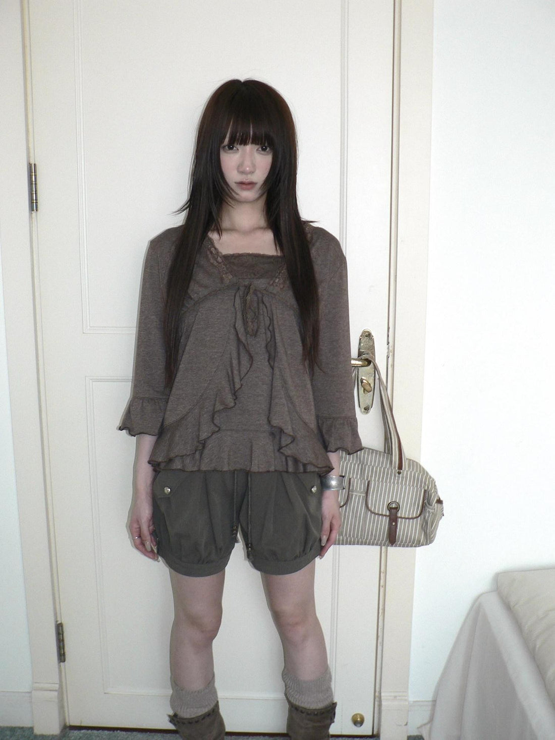 ang project Vintage Lace Camisole And Tie Three Quarter Bell Sleeve Women&
