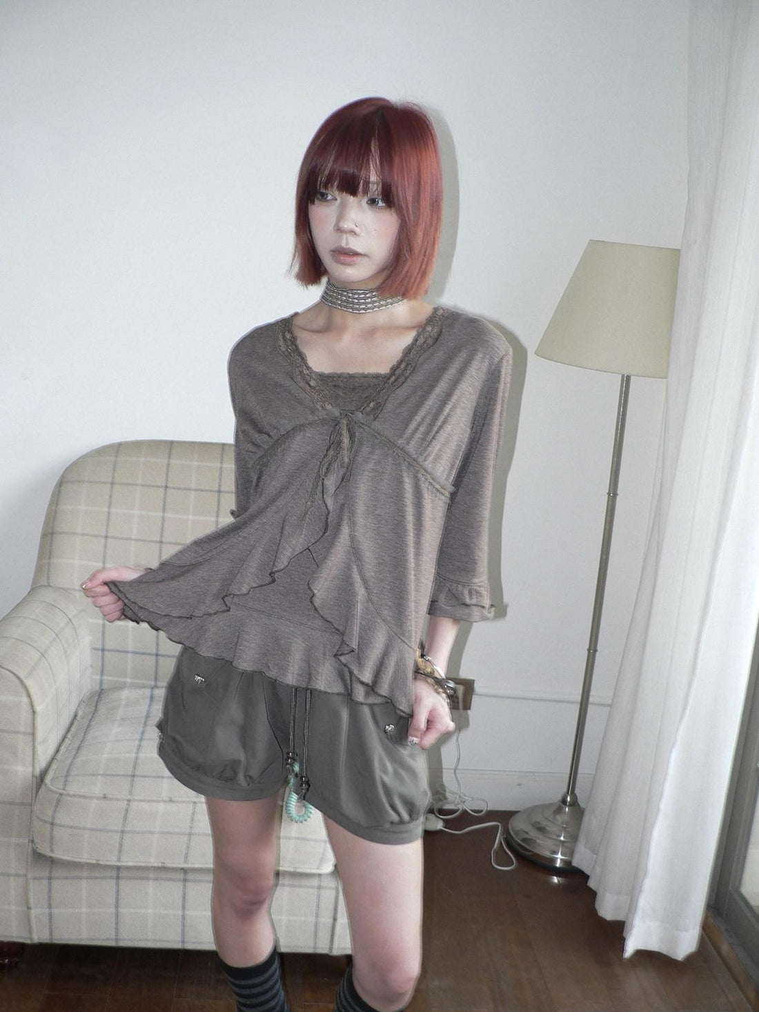 ang project Vintage Lace Camisole And Tie Three Quarter Bell Sleeve Women&