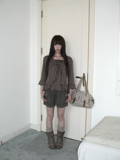 ang project Vintage Lace Camisole And Tie Three Quarter Bell Sleeve Women&