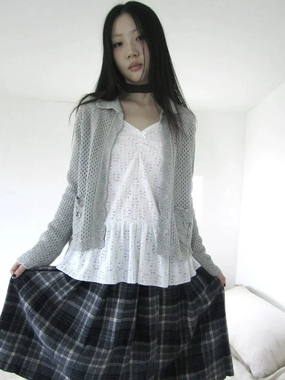 ang project Vintage Lace Collar Button Front Knit Cardigan Cardigan