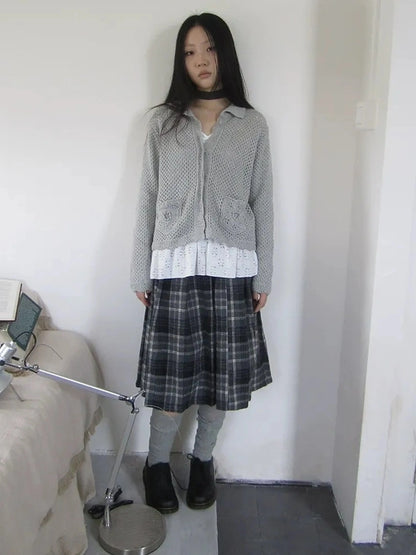 ang project Vintage Lace Collar Button Front Knit Cardigan Cardigan