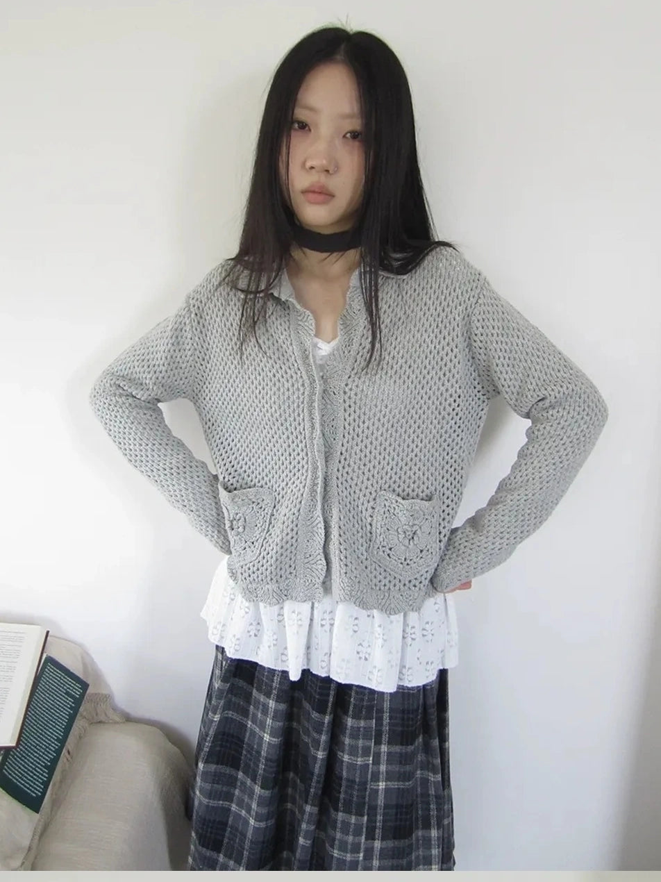 ang project Vintage Lace Collar Button Front Knit Cardigan Cardigan