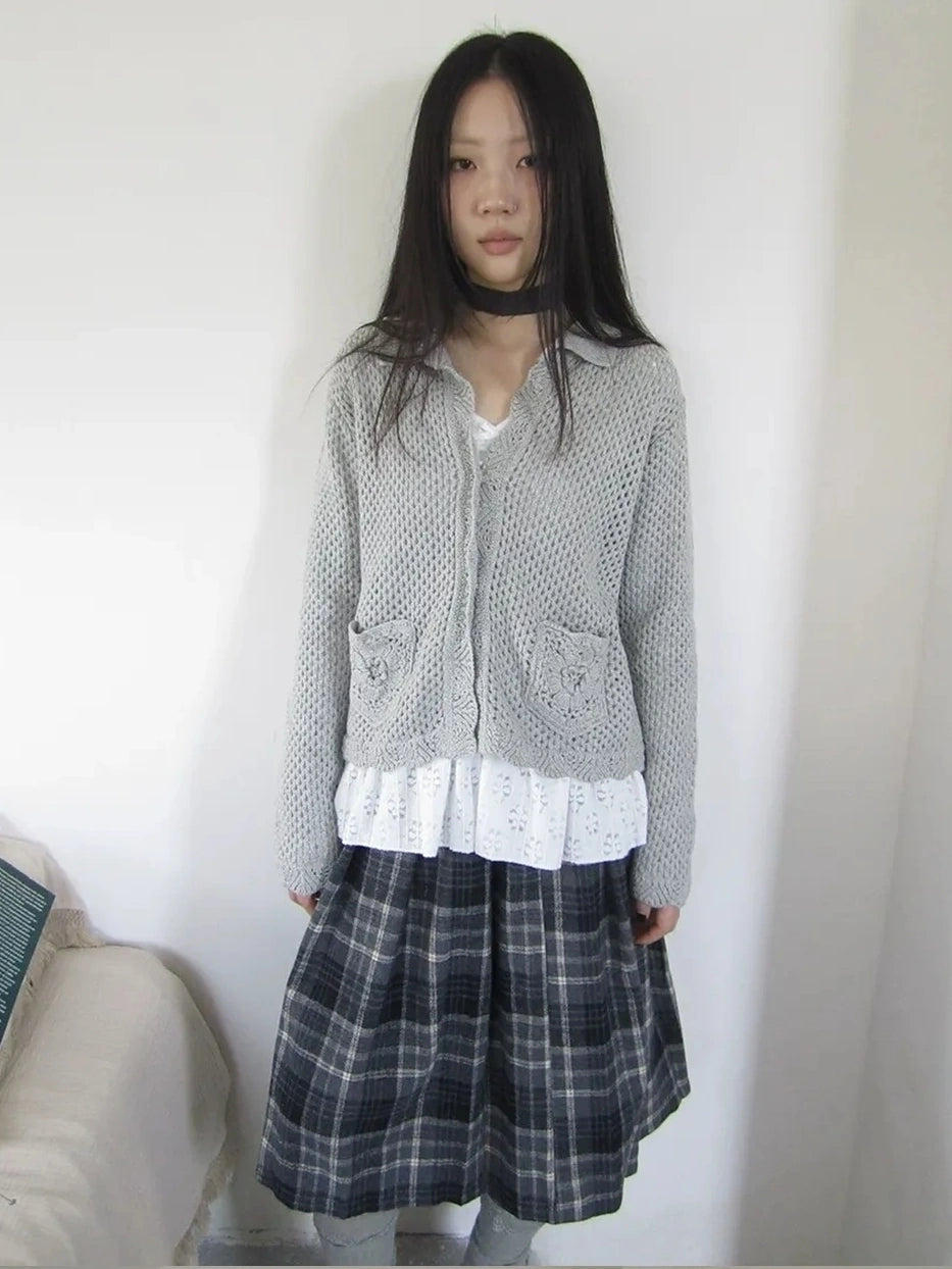 ang project Vintage Lace Collar Button Front Knit Cardigan Cardigan