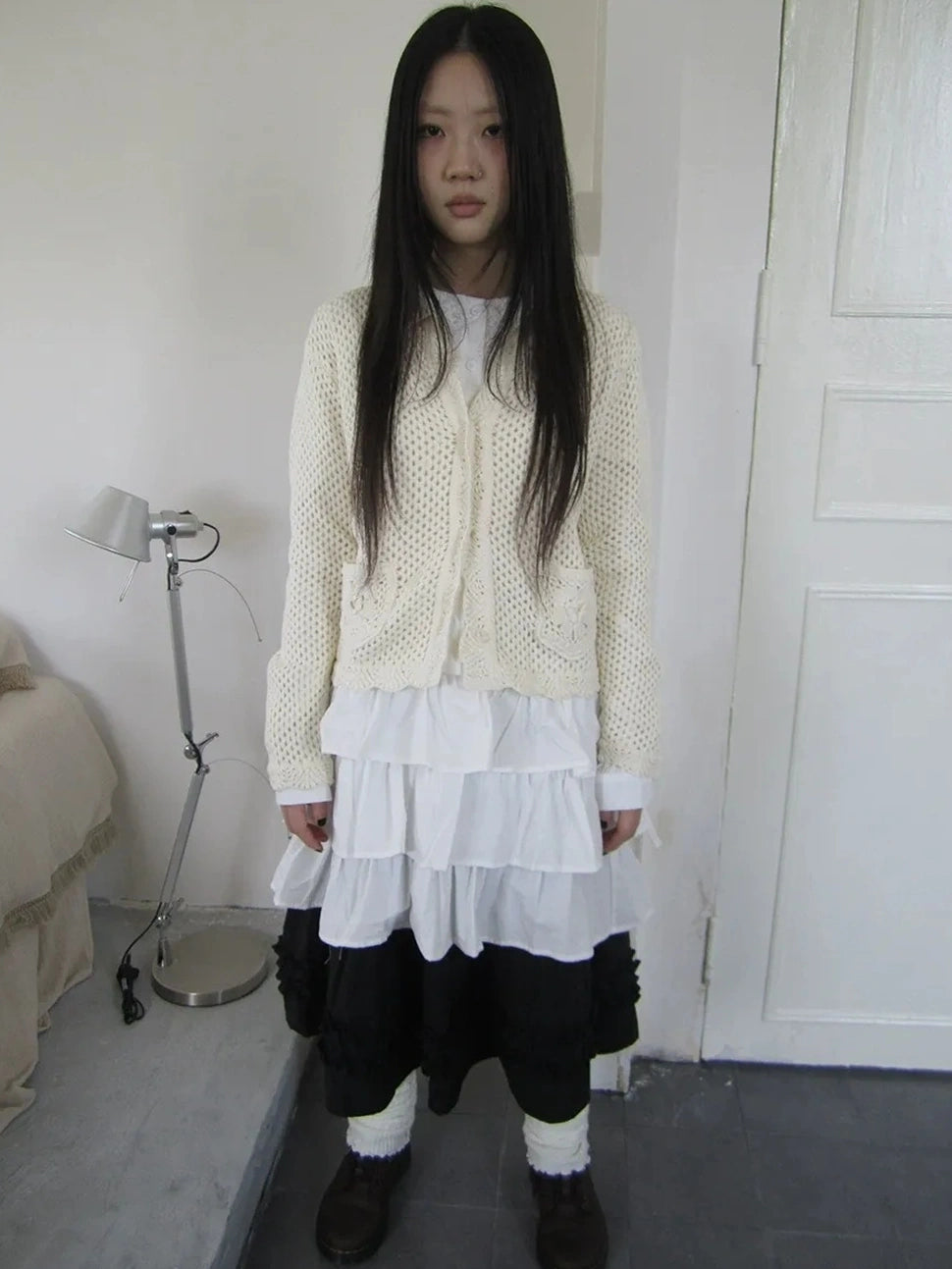 ang project Vintage Lace Collar Button Front Knit Cardigan Cardigan