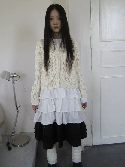 ang project Vintage Lace Collar Button Front Knit Cardigan Cardigan