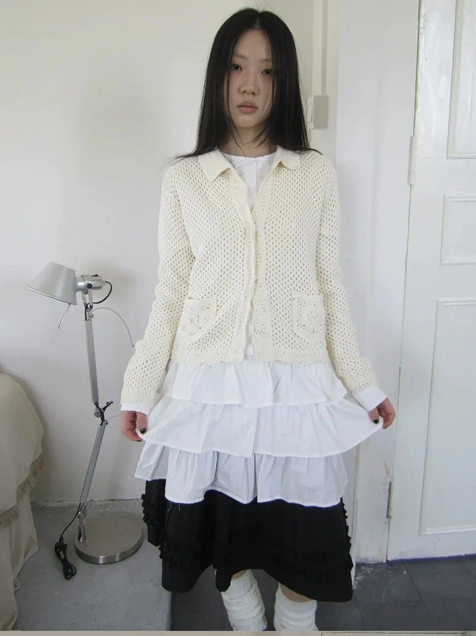 ang project Vintage Lace Collar Button Front Knit Cardigan Cardigan