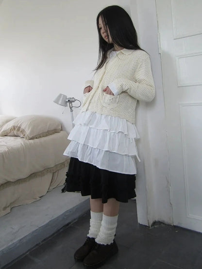 ang project Vintage Lace Collar Button Front Knit Cardigan Cardigan