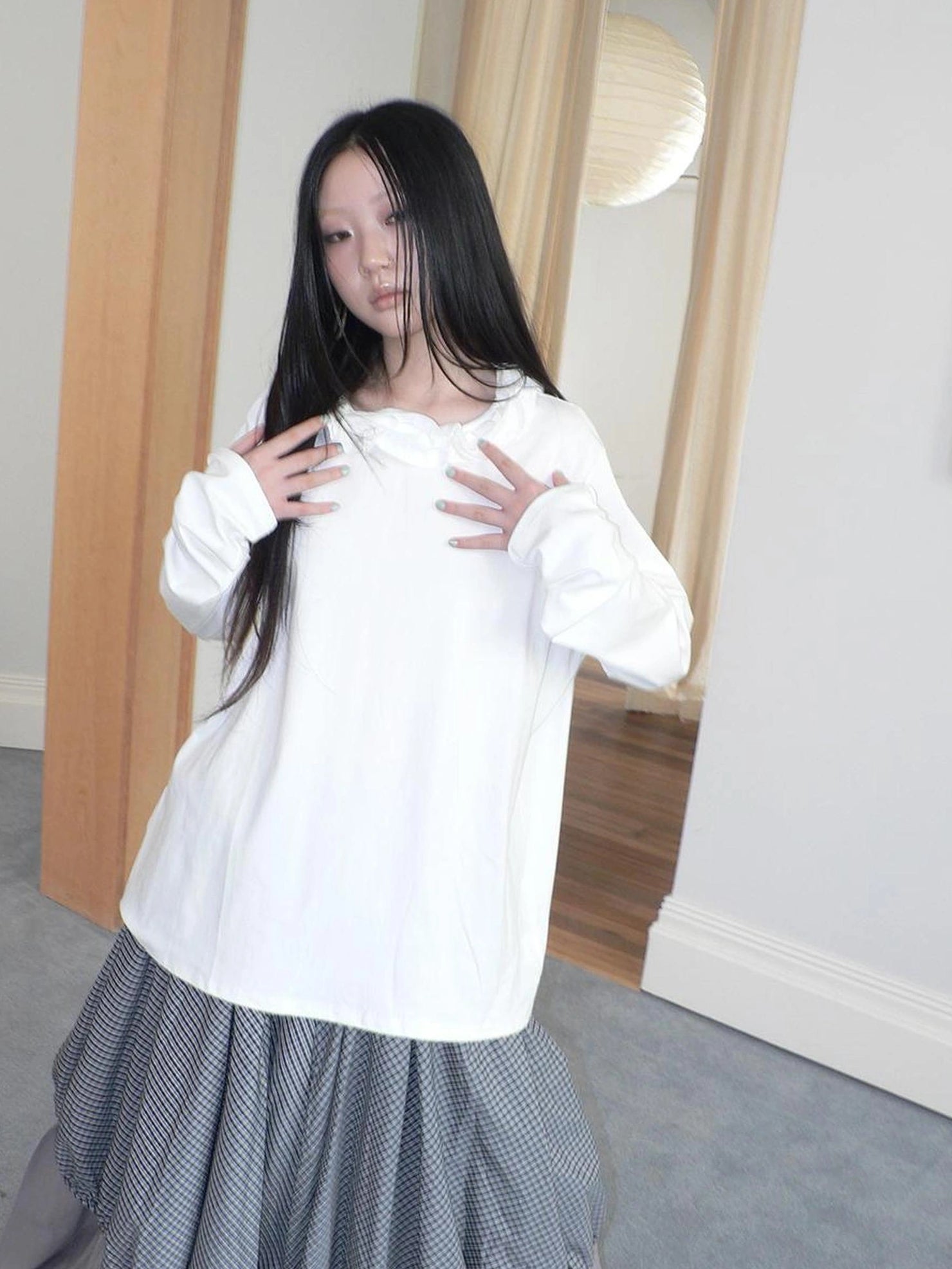 ang project Vintage Lace Collar Oversized Long Sleeve Tee T-shirt