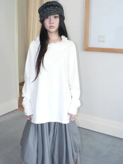 ang project Vintage Lace Collar Oversized Long Sleeve Tee T-shirt