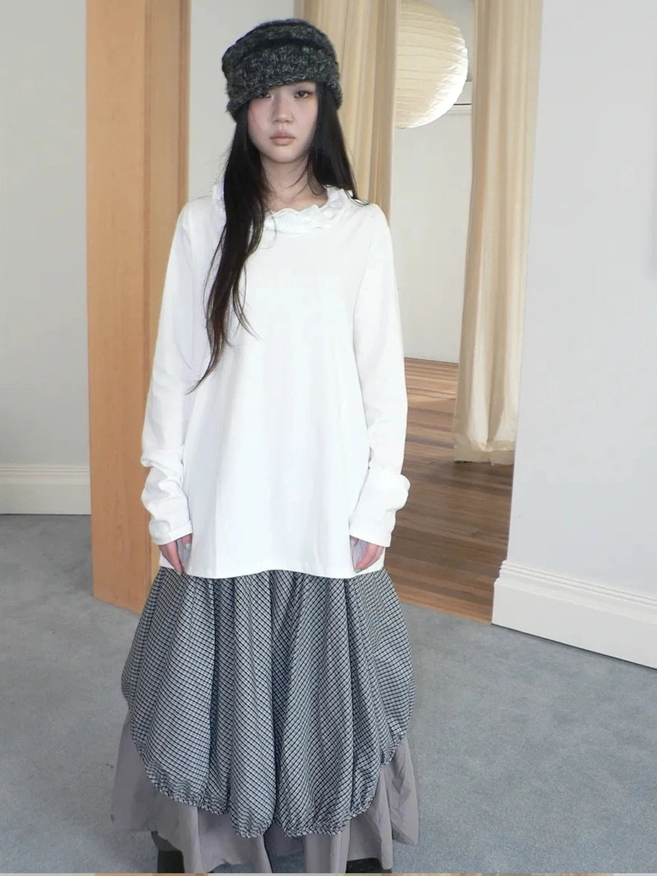 ang project Vintage Lace Collar Oversized Long Sleeve Tee T-shirt