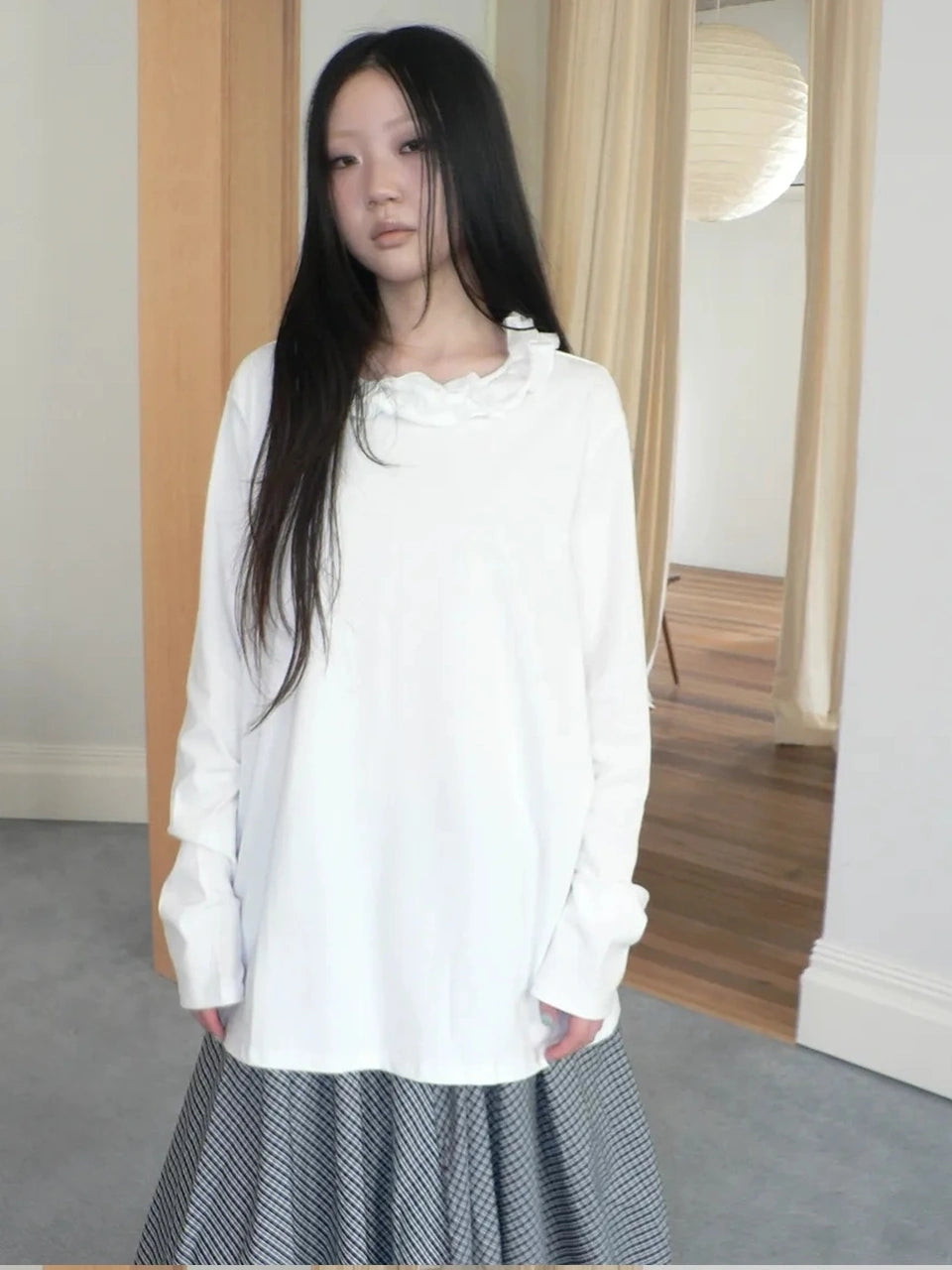 ang project Vintage Lace Collar Oversized Long Sleeve Tee T-shirt