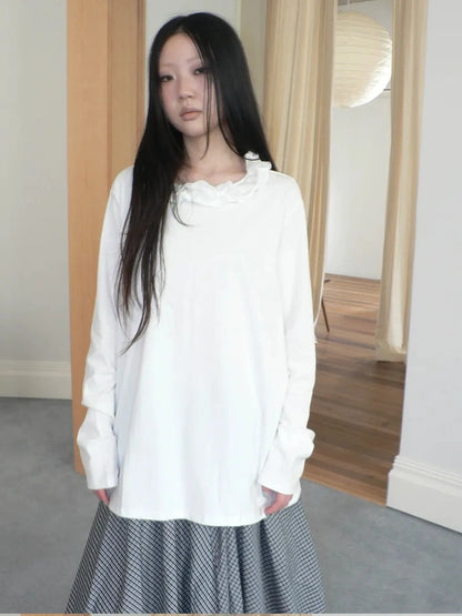 ang project Vintage Lace Collar Oversized Long Sleeve Tee T-shirt