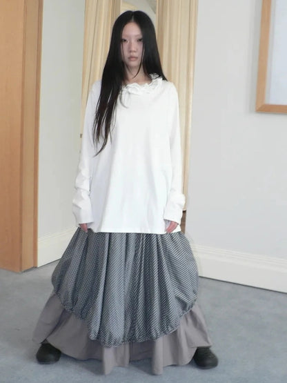 ang project Vintage Lace Collar Oversized Long Sleeve Tee T-shirt