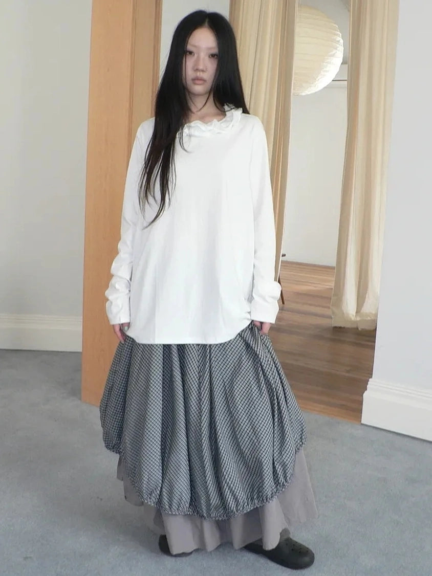 ang project Vintage Lace Collar Oversized Long Sleeve Tee T-shirt