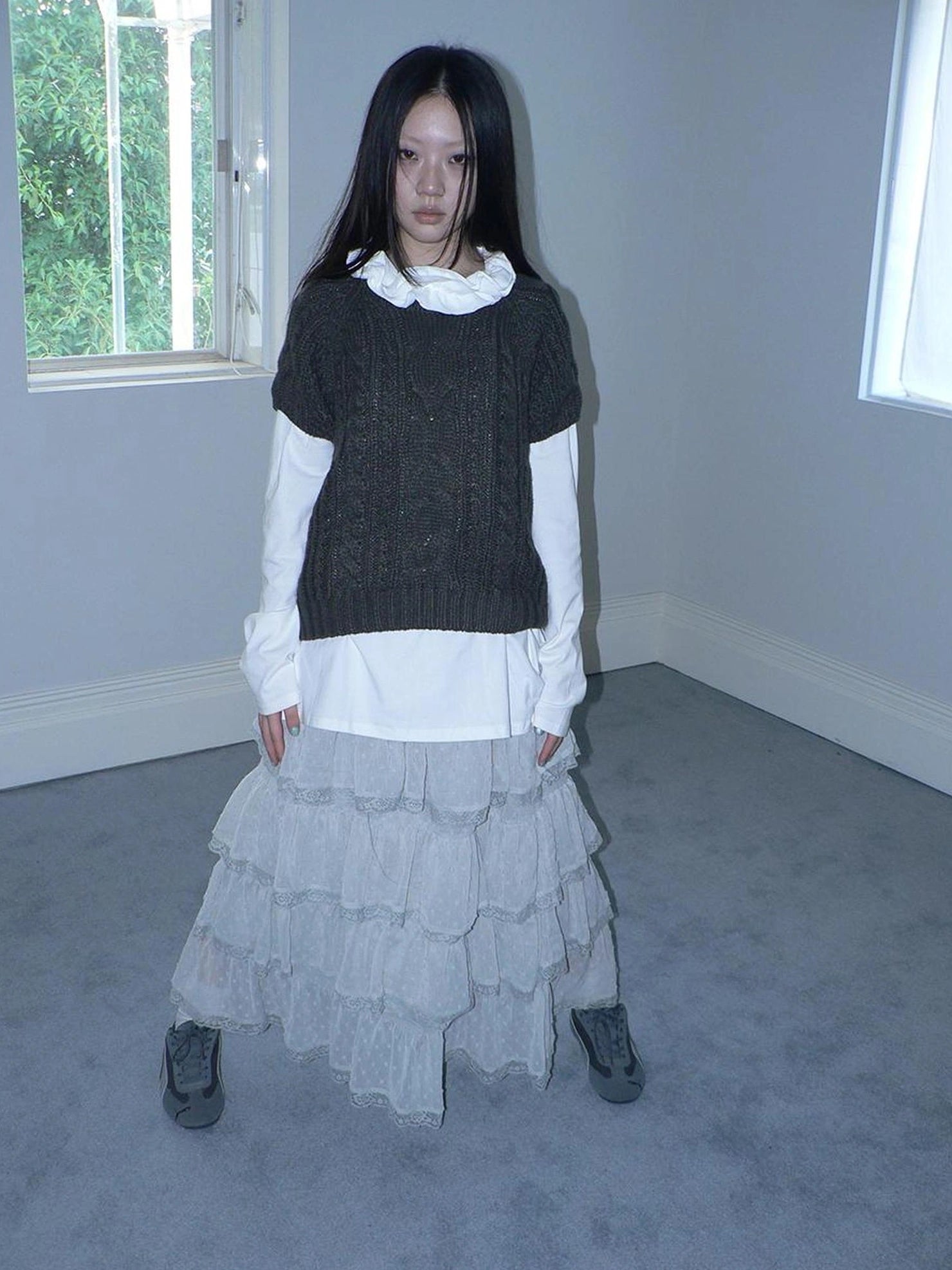 ang project Vintage Lace Collar Oversized Long Sleeve Tee T-shirt