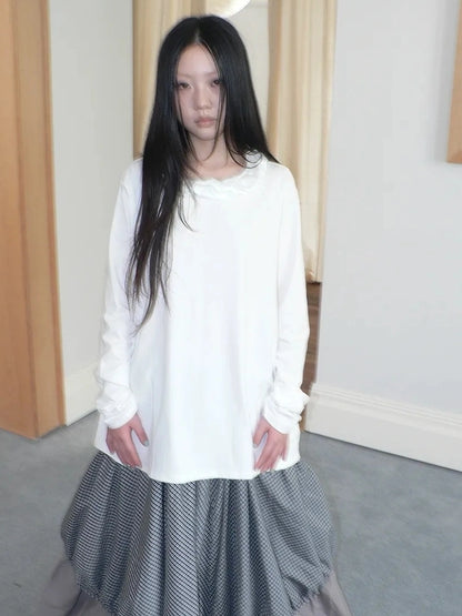 ang project Vintage Lace Collar Oversized Long Sleeve Tee T-shirt