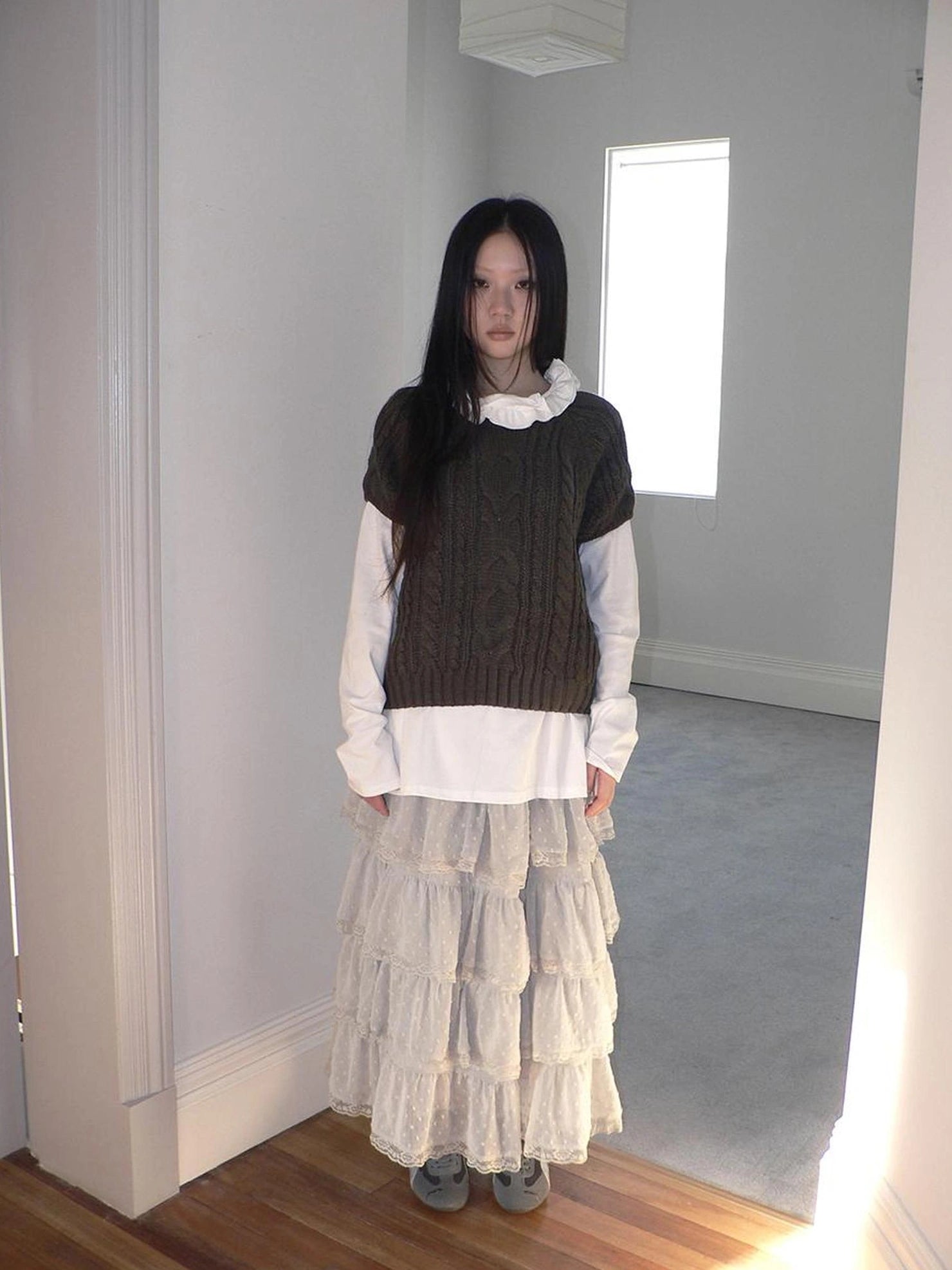 ang project Vintage Lace Collar Oversized Long Sleeve Tee T-shirt