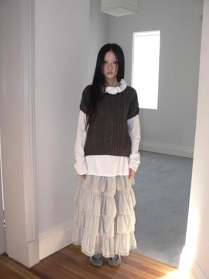 ang project Vintage Lace Collar Oversized Long Sleeve Tee T-shirt