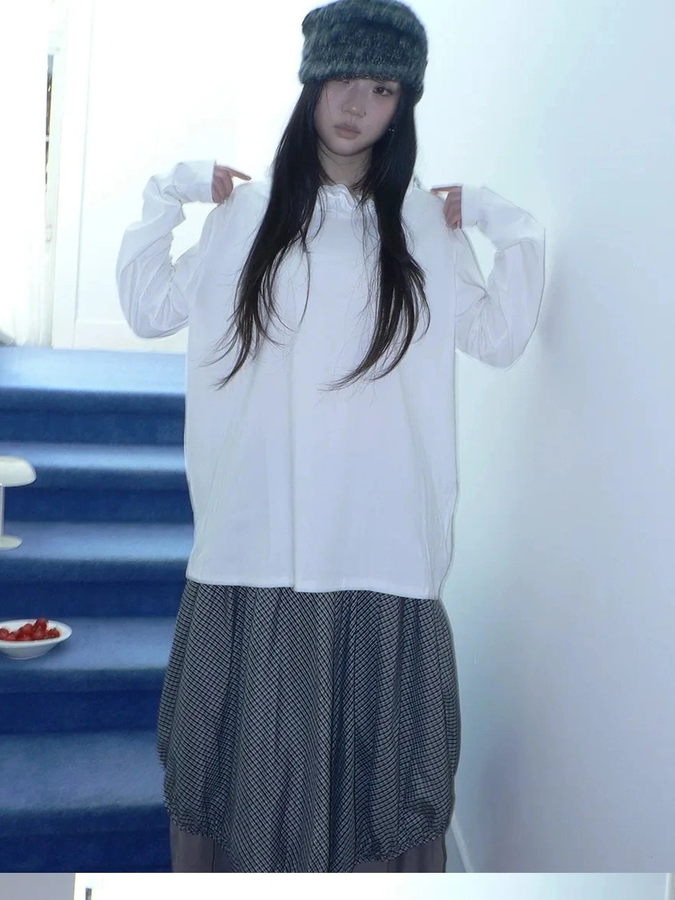 ang project Vintage Lace Collar Oversized Long Sleeve Tee T-shirt