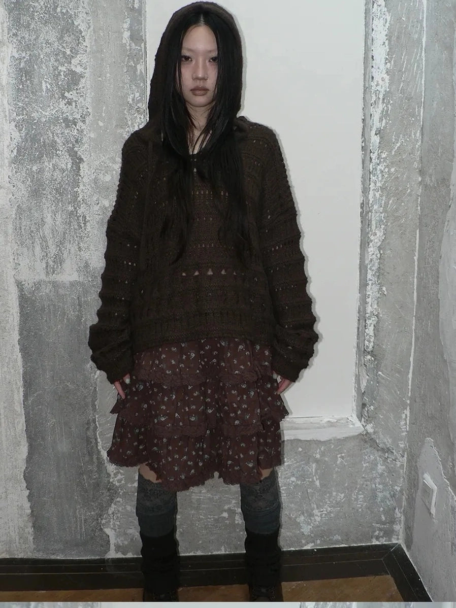 ang project Vintage Lace Crochet Hooded Crop Sweater Cardigan