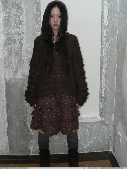 ang project Vintage Lace Crochet Hooded Crop Sweater Cardigan