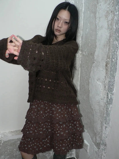 Vintage Lace Crochet Hooded Sweater Cardigan