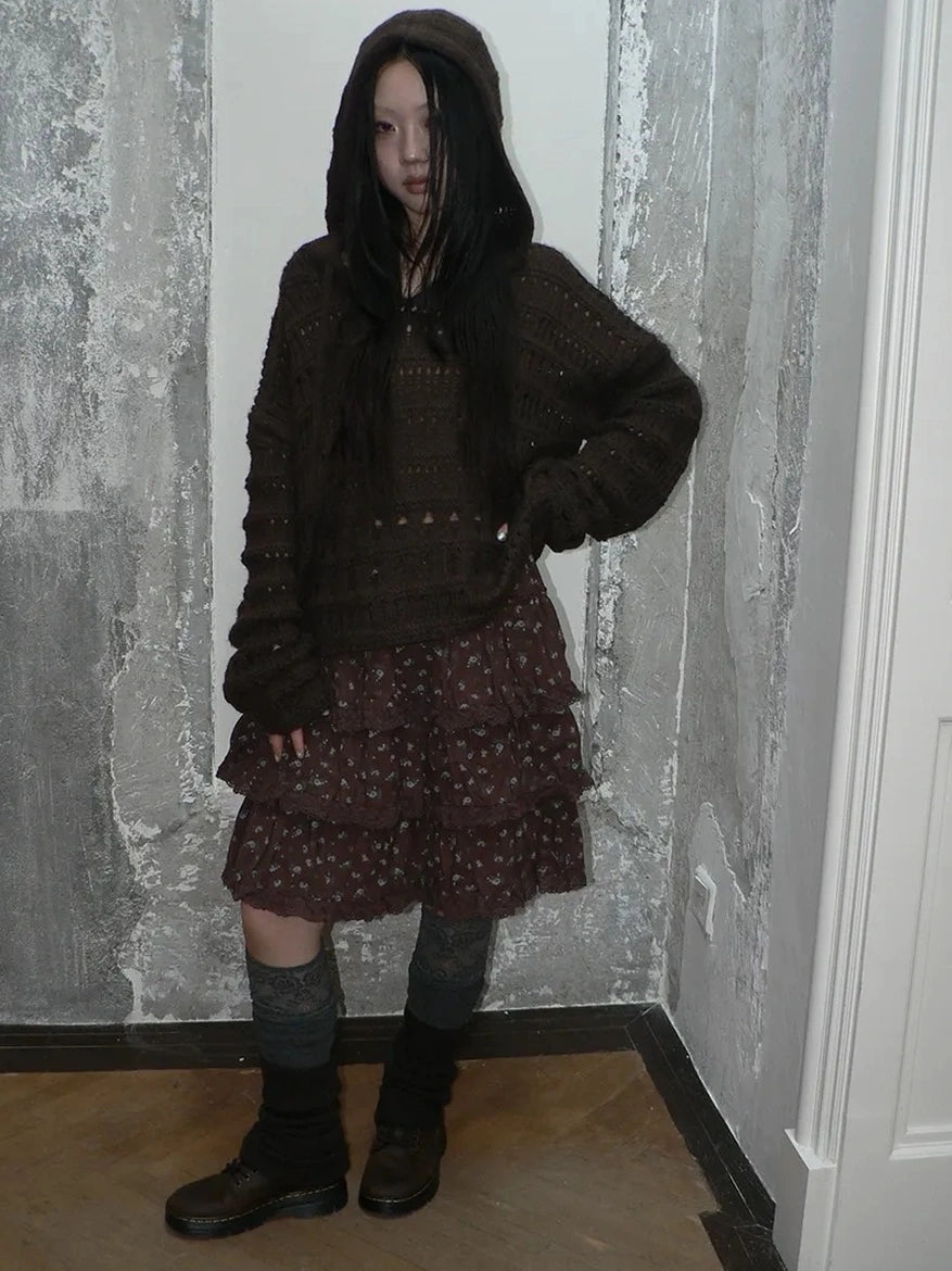 Vintage Lace Crochet Hooded Sweater Cardigan