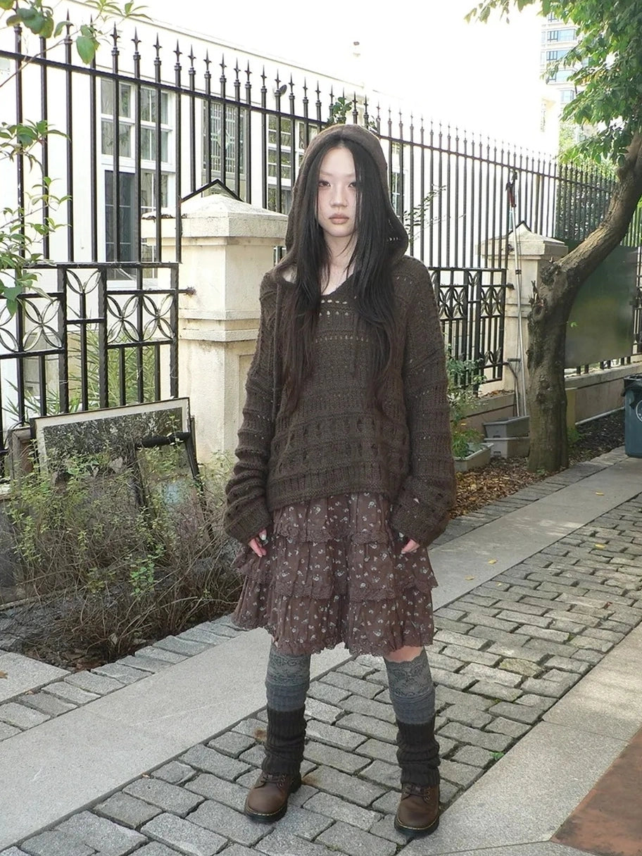 Vintage Lace Crochet Hooded Sweater Cardigan