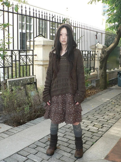 Vintage Lace Crochet Hooded Sweater Cardigan