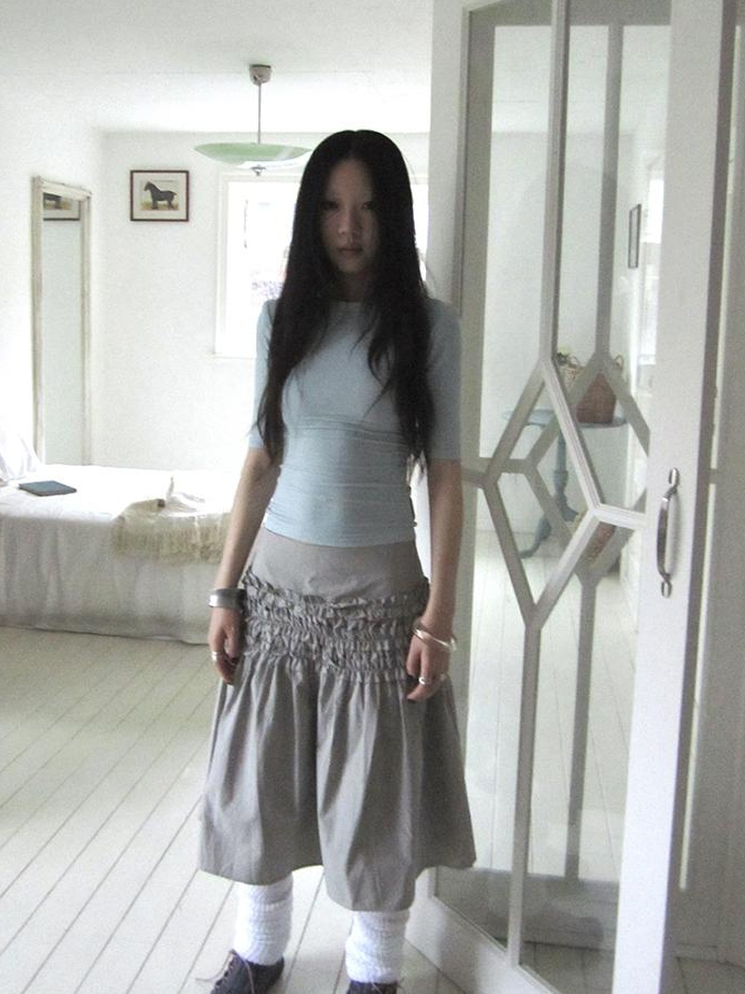 ang project Vintage Lace Edge Ruffle A Line Midi Skirt