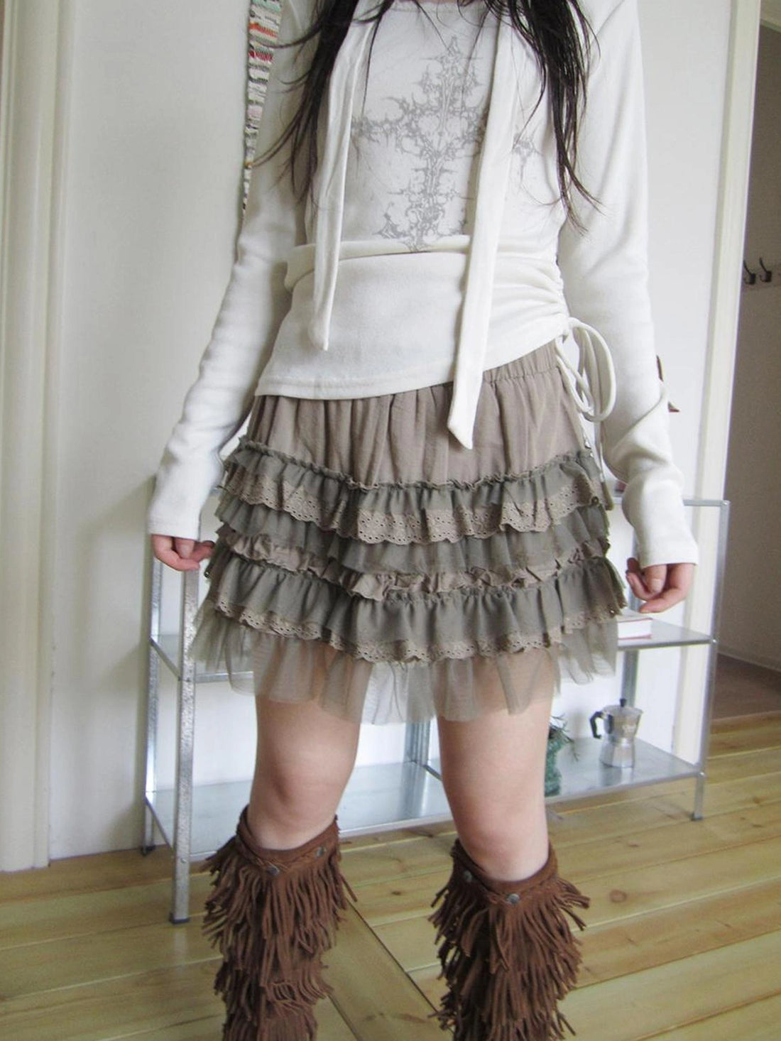 ang project Vintage Lace Tiered Cake Mini Skirt Skirt