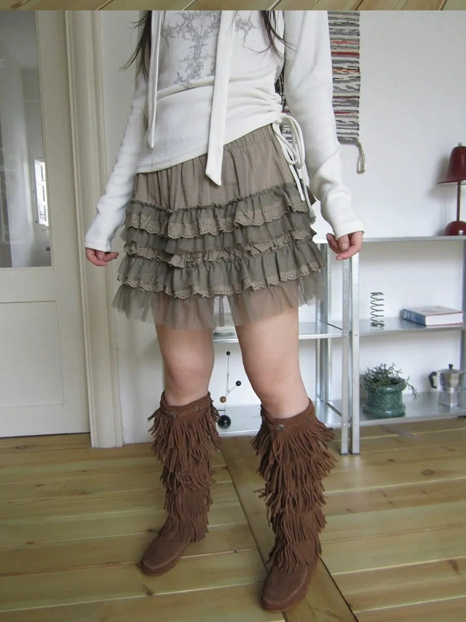 ang project Vintage Lace Tiered Cake Mini Skirt Skirt