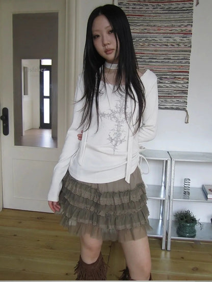 ang project Vintage Lace Tiered Cake Mini Skirt Skirt