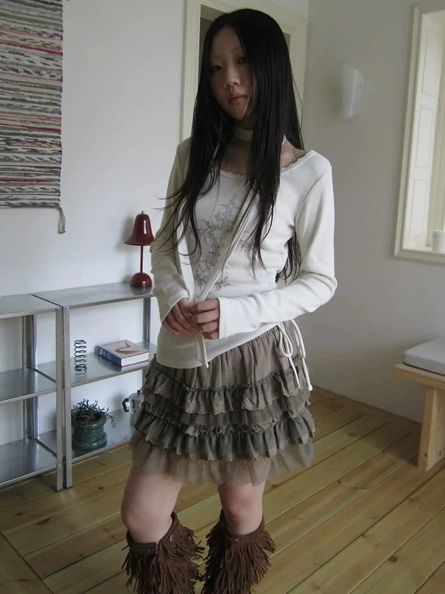 ang project Vintage Lace Tiered Cake Mini Skirt Skirt