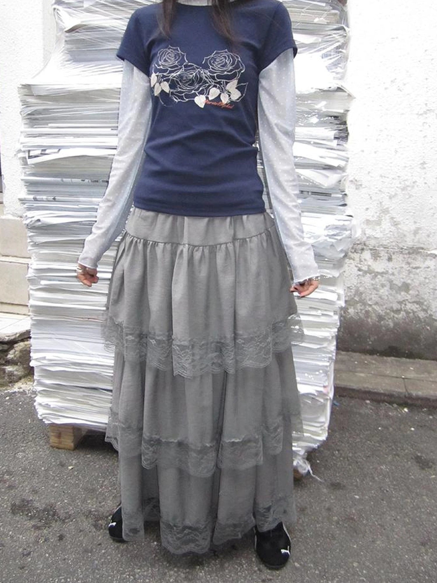 Vintage Lace Tiered Ruffle Hem Cake Skirt