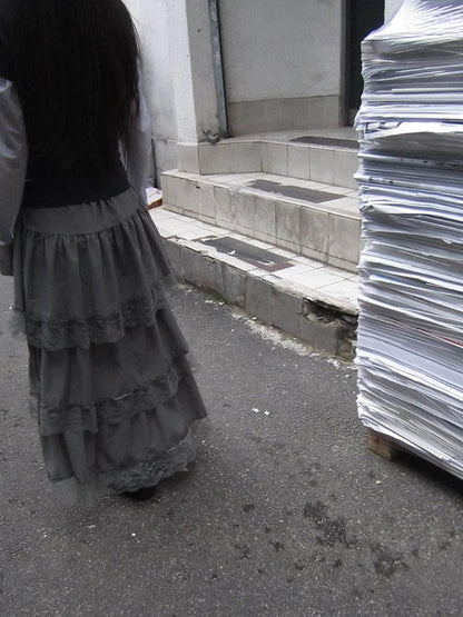 Vintage Lace Tiered Ruffle Hem Cake Skirt