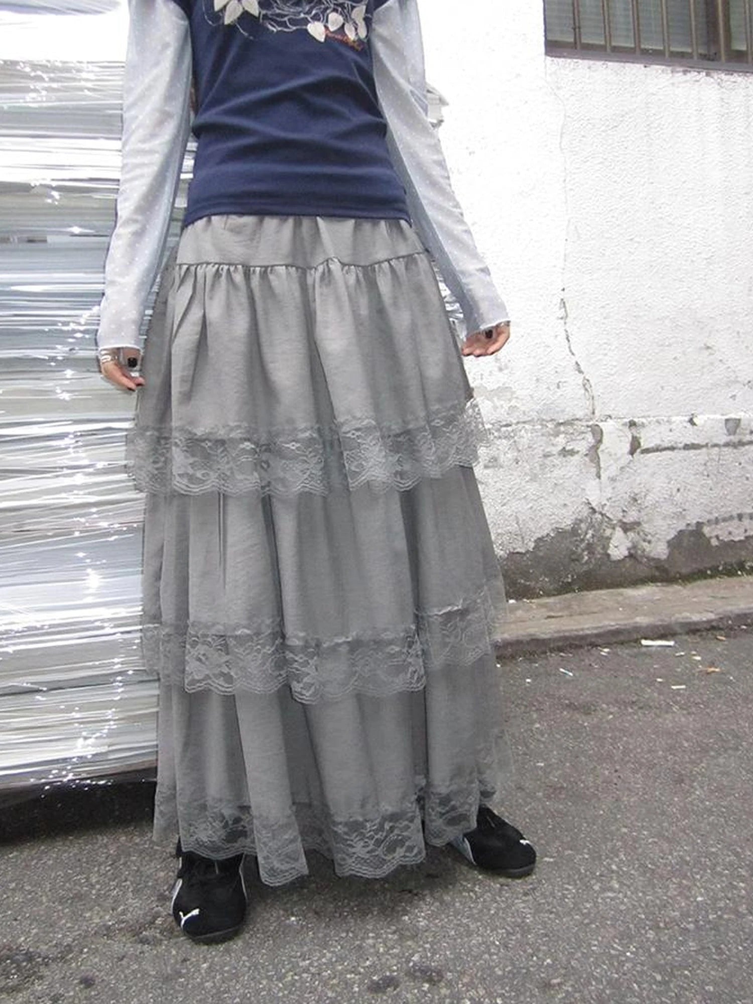 Vintage Lace Tiered Ruffle Hem Cake Skirt