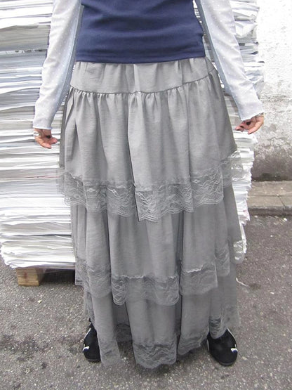 Vintage Lace Tiered Ruffle Hem Cake Skirt