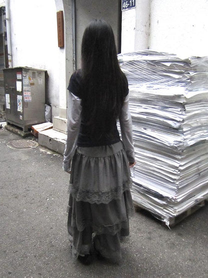 ang project Vintage Lace Tiered Ruffle Hem Cake Skirt