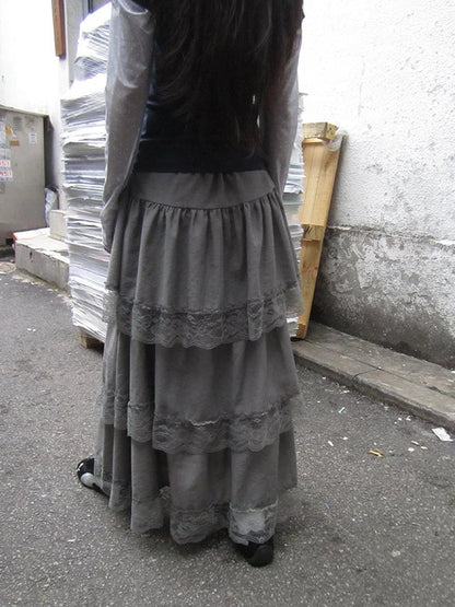 Vintage Lace Tiered Ruffle Hem Cake Skirt