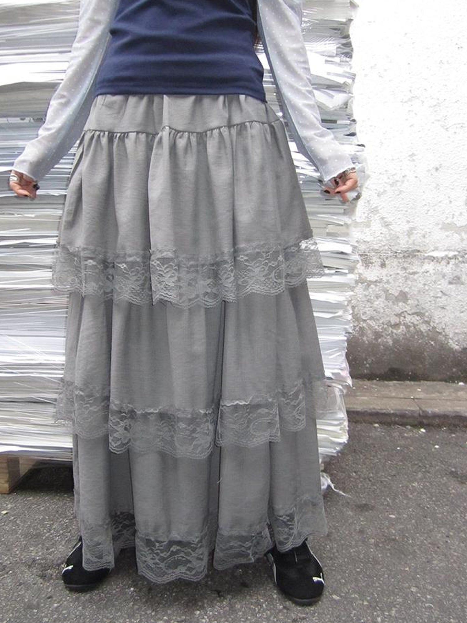 ang project Vintage Lace Tiered Ruffle Hem Cake Skirt